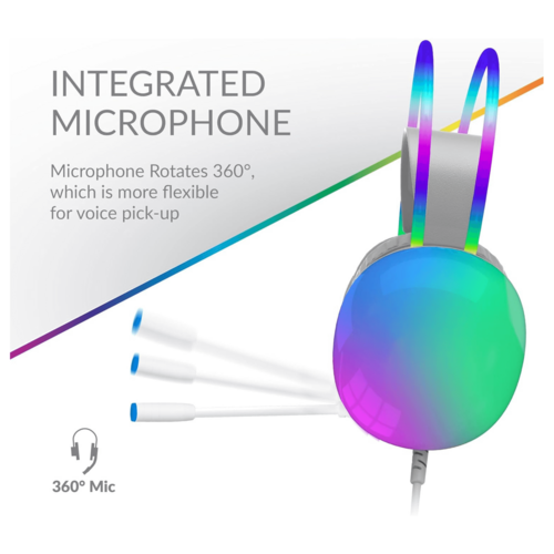 Colorful gaming headset with integrated microphone on a white background