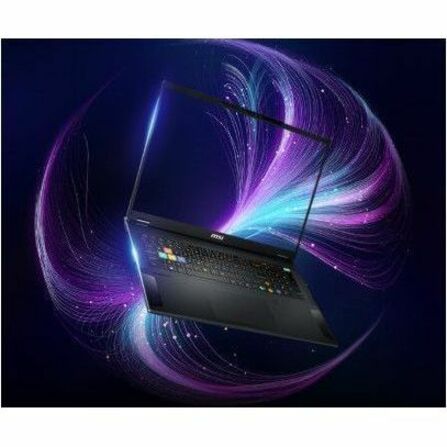 Laptop with a vibrant, swirling purple and blue background