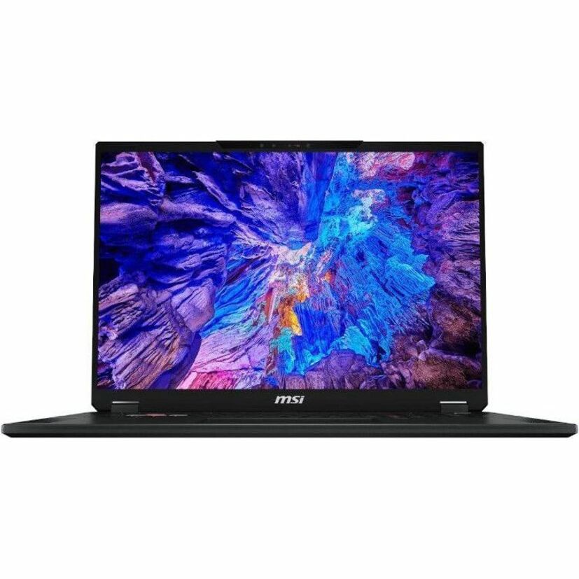 Laptop with colorful display on a white background