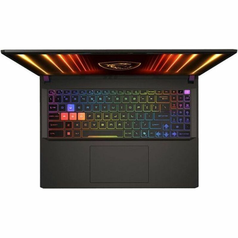 Laptop with RGB keyboard and backlit lid on a white background
