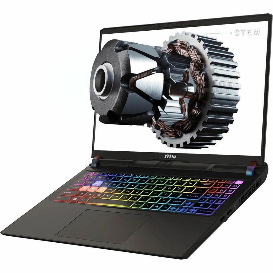 Laptop with a gear design on the screen against a white background