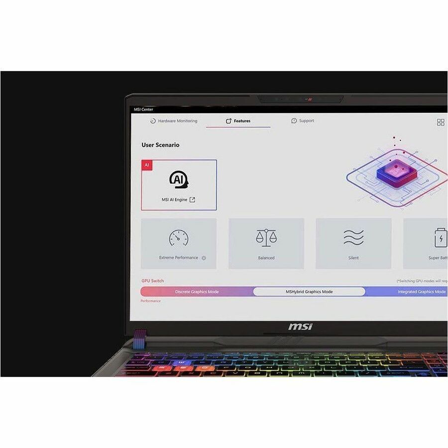 Laptop displaying a software interface with MSI branding
