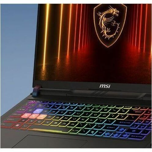 Gaming laptop with RGB keyboard and MSI logo on a blue background