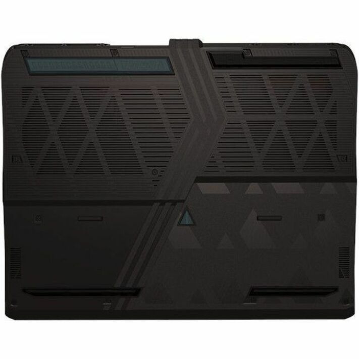 Black laptop with geometric design on a white background