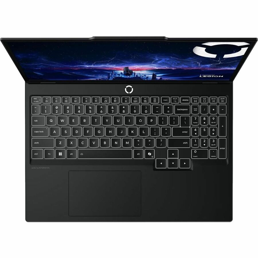 Laptop with a dark-themed display on a white background