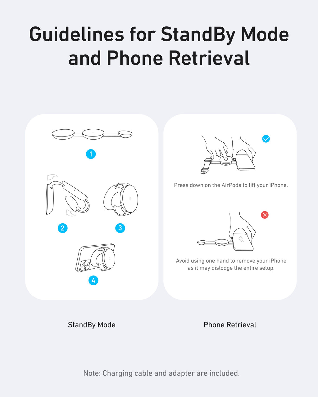 Guidelines for StandBy Mode and Phone Retrieval on a white background