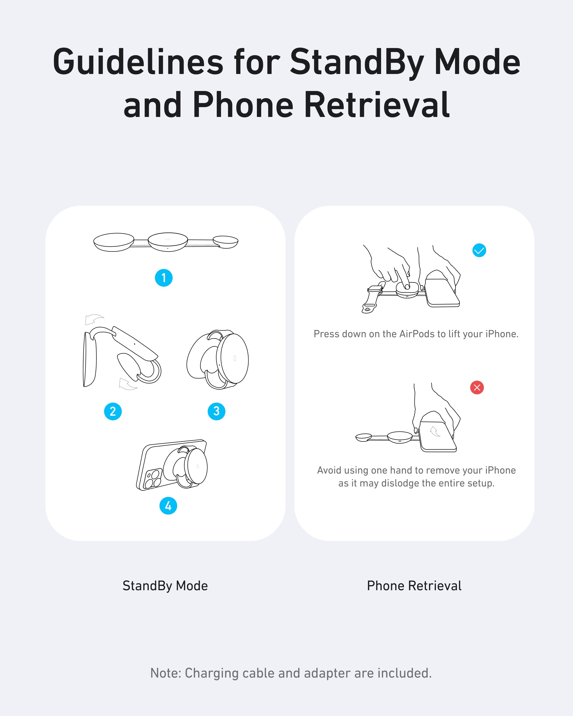 Guidelines for StandBy Mode and Phone Retrieval on a white background