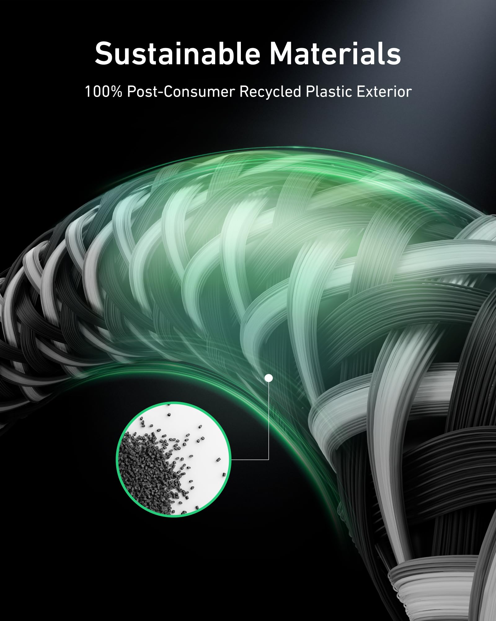 Sustainable materials with recycled plastic exterior on a dark background