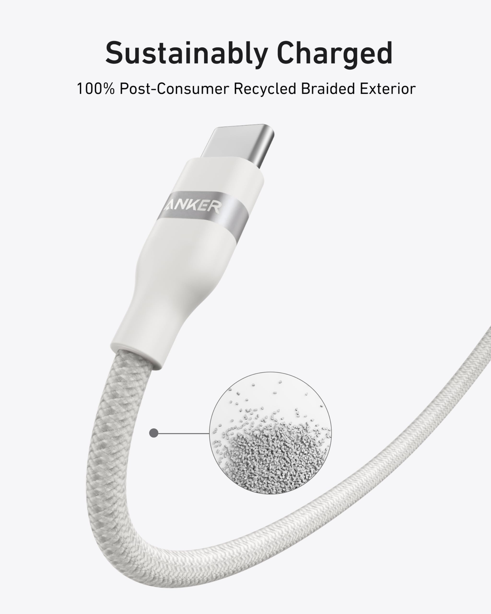 Anker USB-C cable with braided exterior on a white background