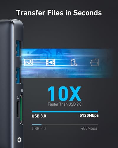 USB 3.0 device with transfer speeds displayed on a dark background