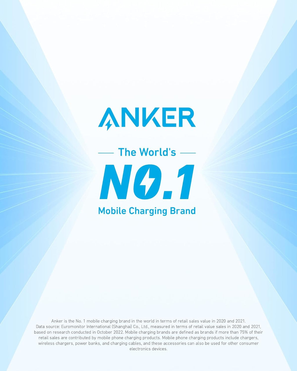 Anker branding with 'The World's No.1 Mobile Charging Brand' on a blue gradient background