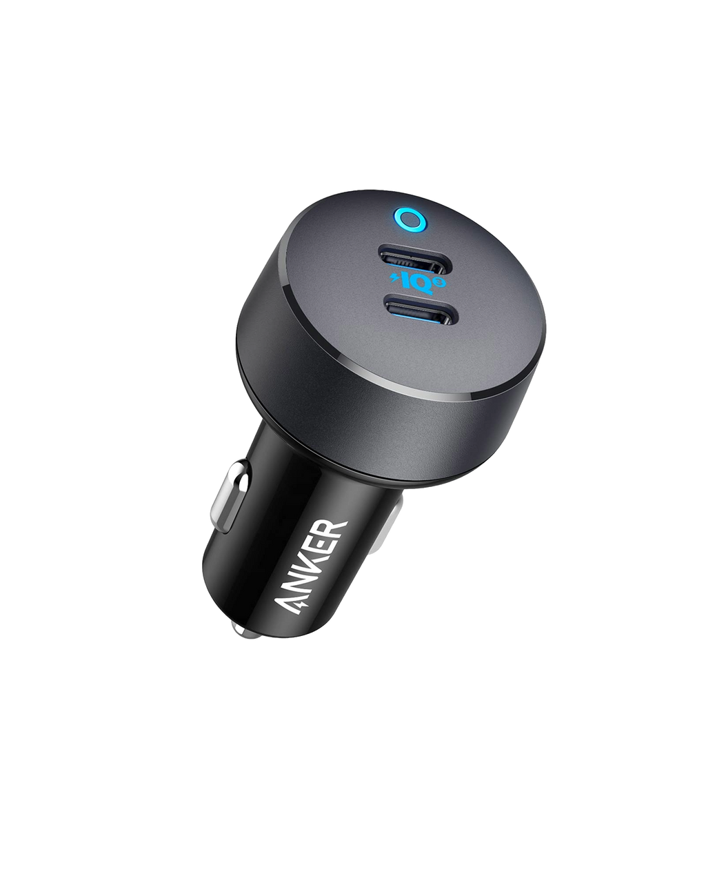 Anker car charger with dual USB ports on a white background