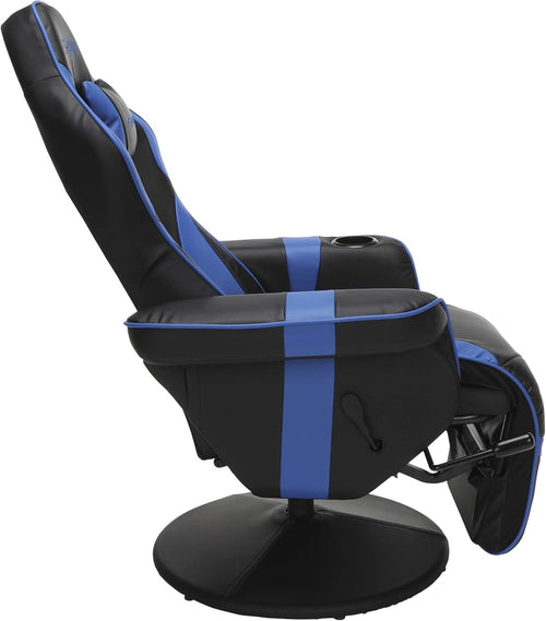 Black and blue gaming chair on a white background