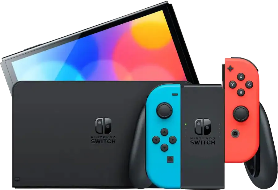 Nintendo Switch console with a controller on a white background
