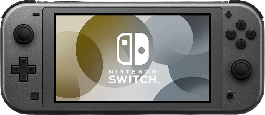 Nintendo Switch console with screen displaying the brand logo.