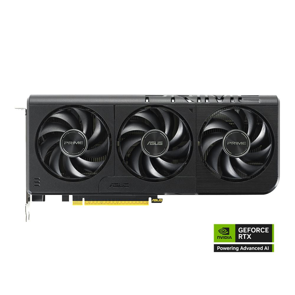 Asus GeForce RTX graphics card with three fans on a white background