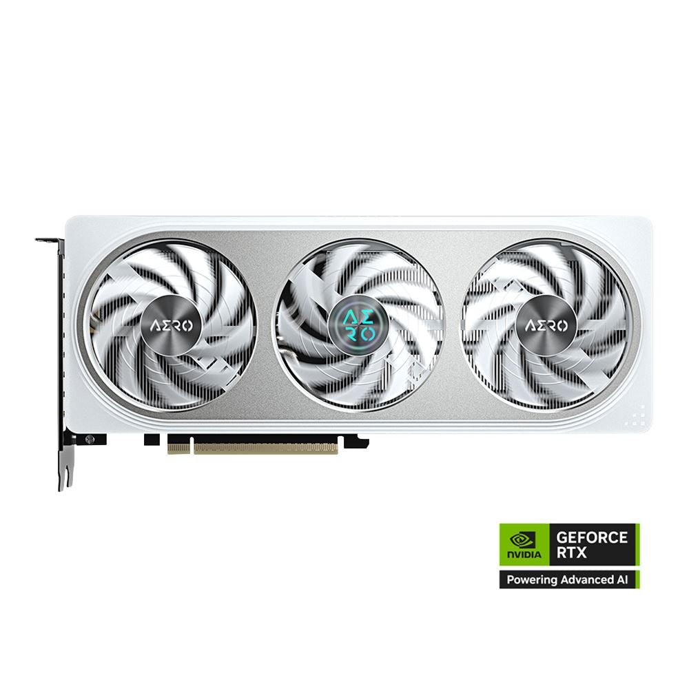 NVIDIA GeForce RTX graphics card with three fans on a white background