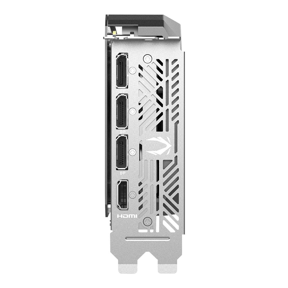 Computer graphics card with multiple ports on a white background
