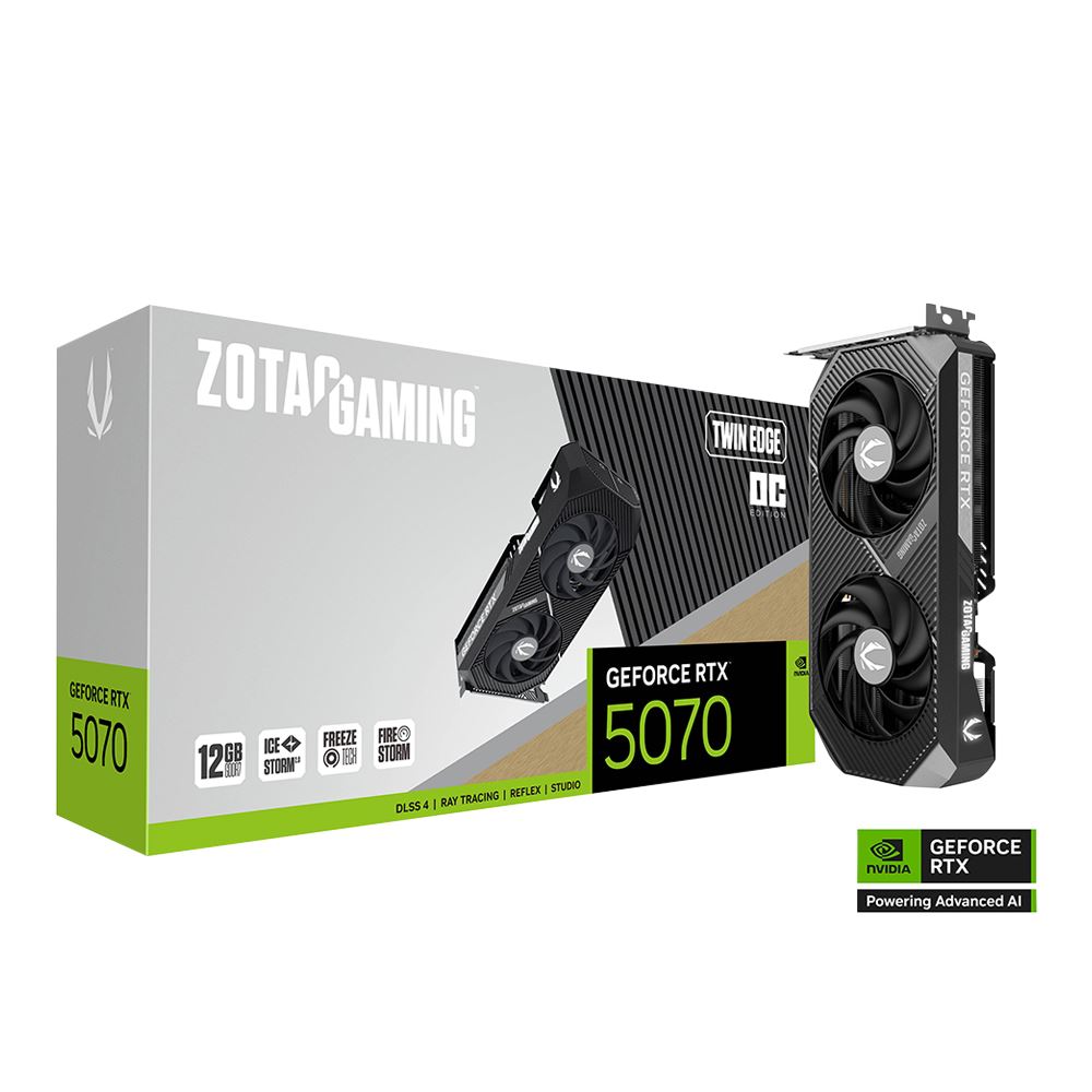Zotac Gaming GeForce RTX 5070 graphics card packaging on a white background