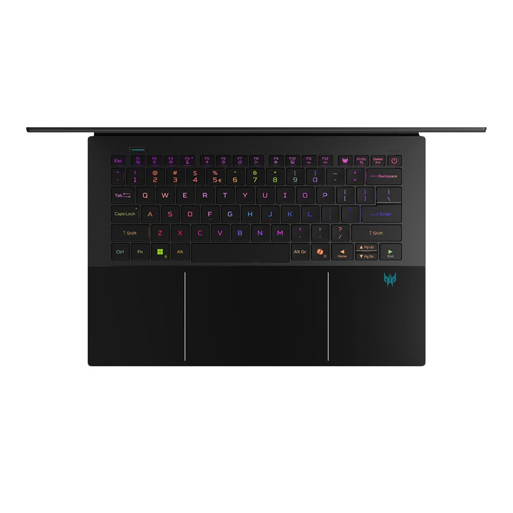 Black gaming laptop with RGB keyboard on a white background