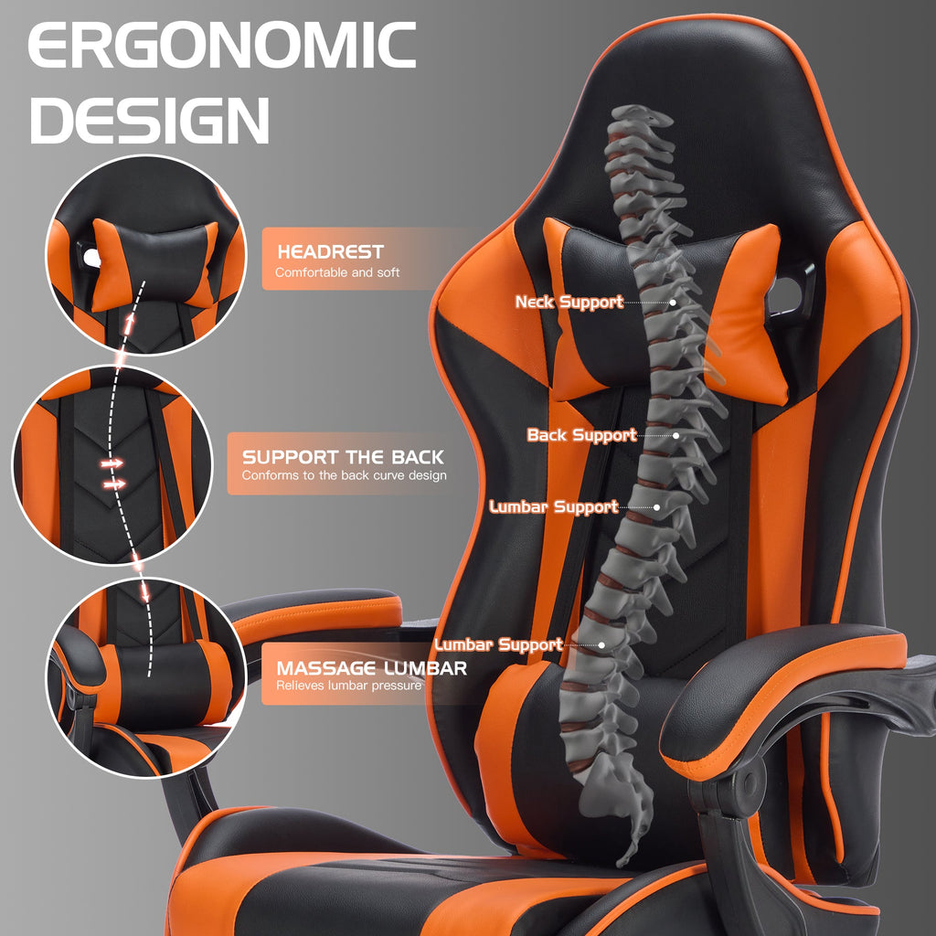 Gaming Chair With Footrest, Ergonomic Computer Chair With Headrest