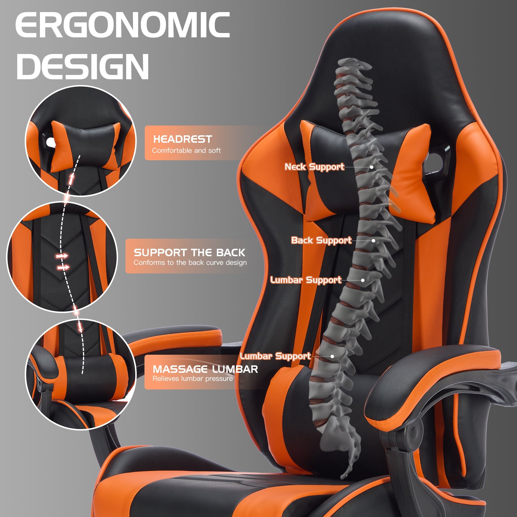 Gaming Chair With Footrest, Ergonomic Computer Chair With Headrest