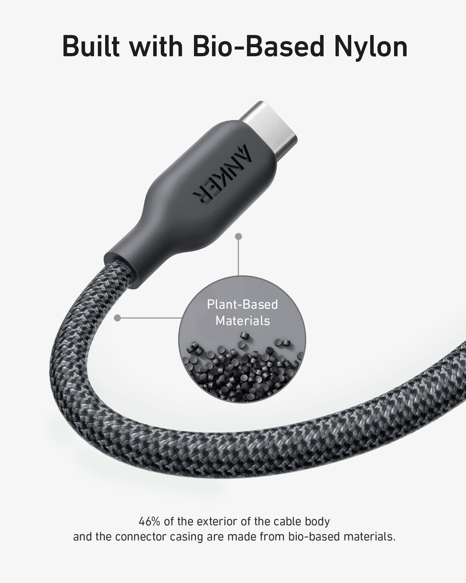 Anker cable with bio-based nylon material on a white background