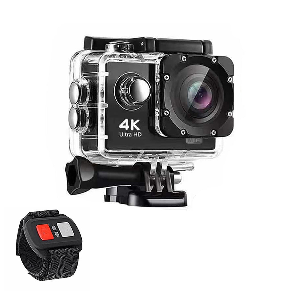 Action camera with 4K Ultra HD label on a white background