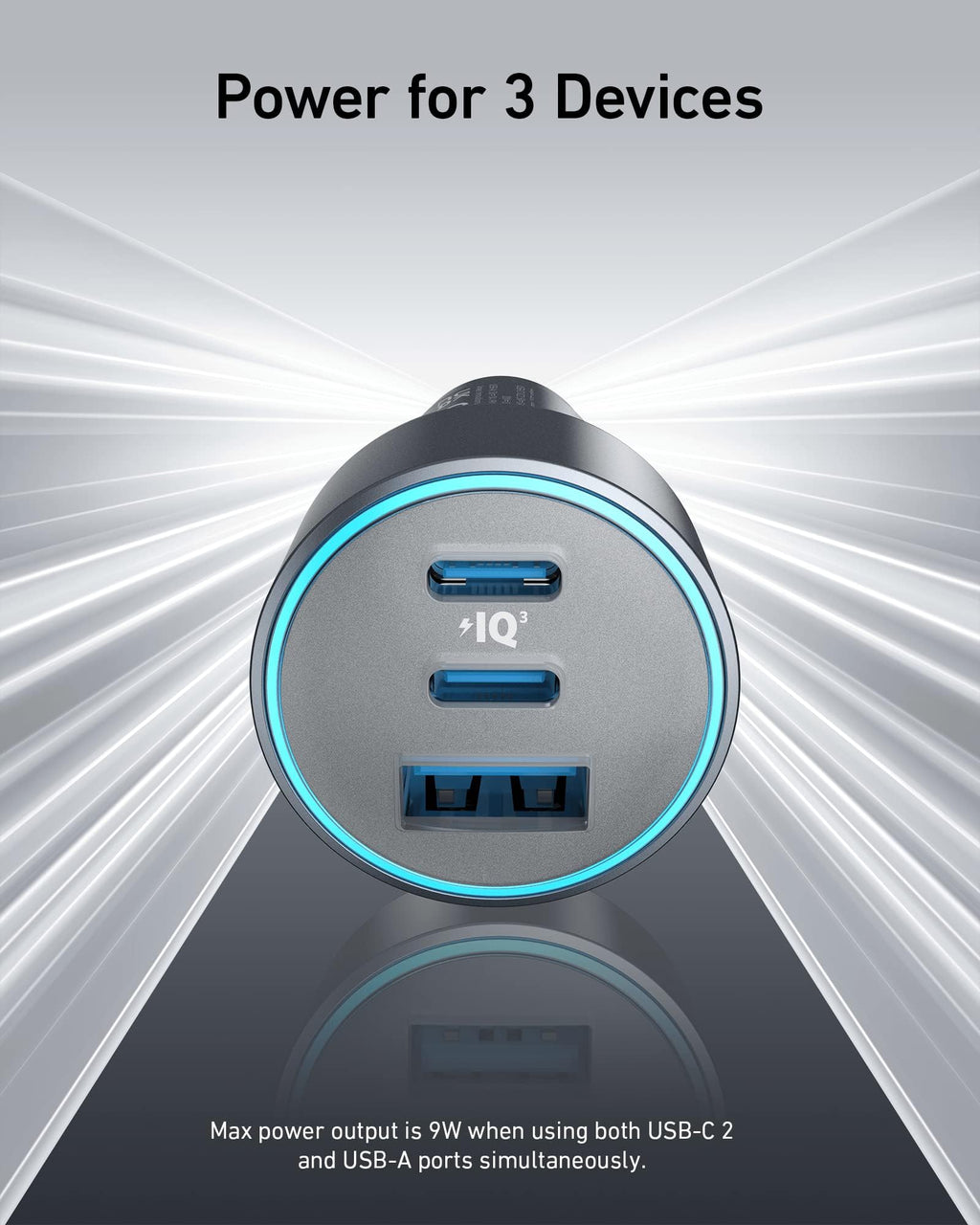 Multi-device charger with two USB ports on a gray background