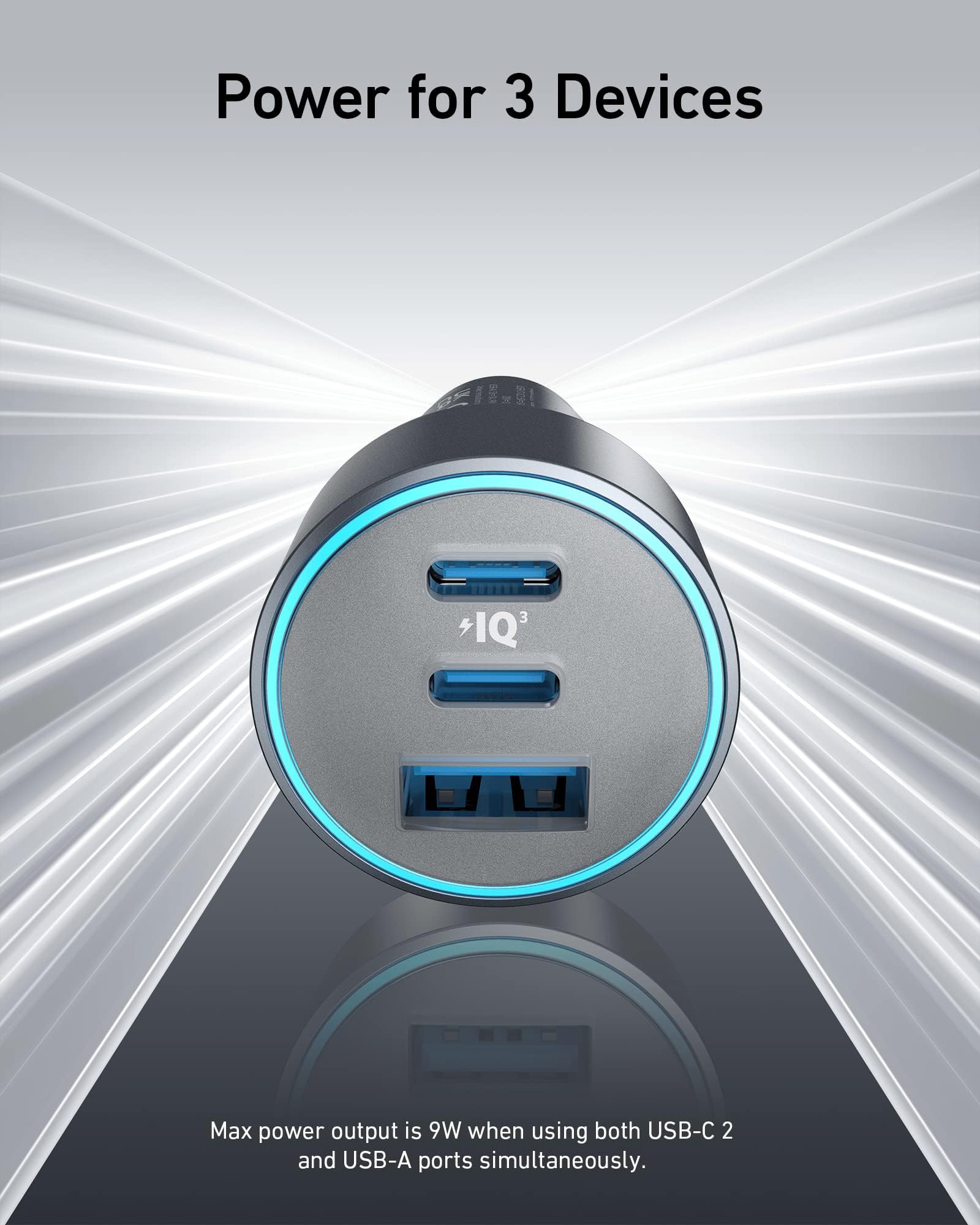 Multi-device charger with two USB ports on a gray background