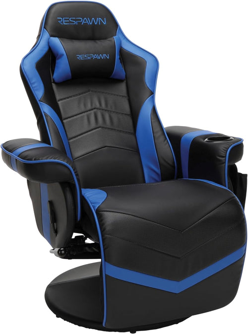 Black and blue gaming chair with 'Respawn' branding on a white background