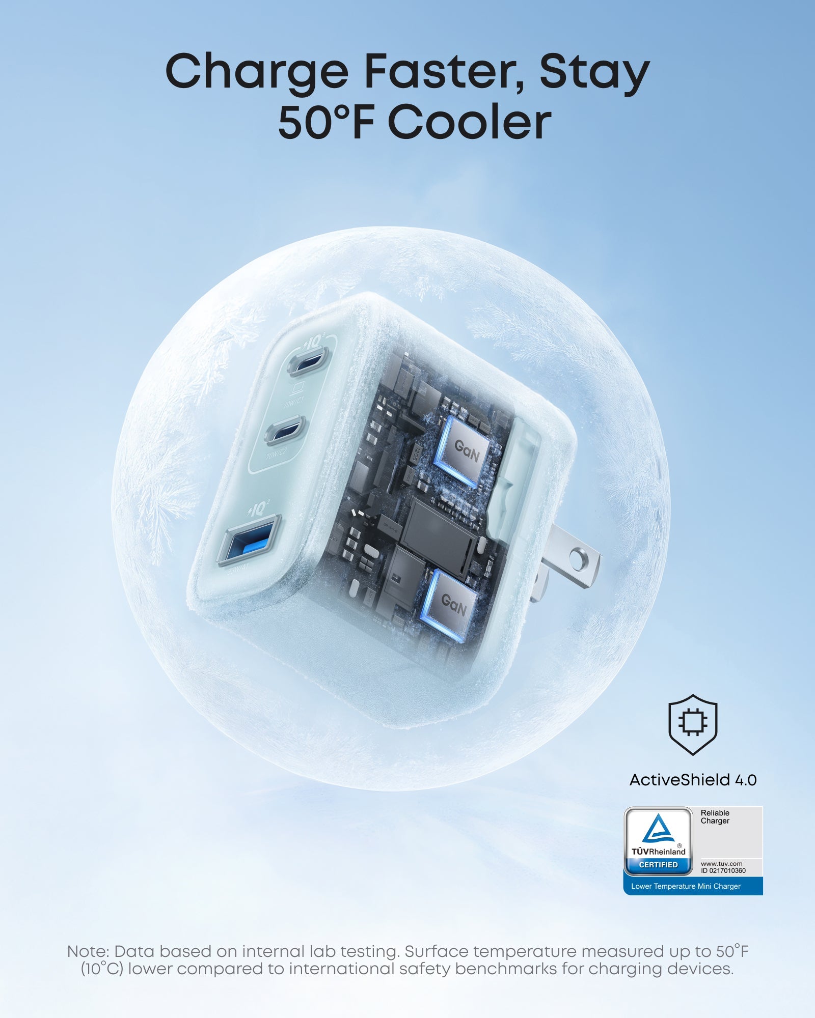 Electronic device with cooling feature on a blue background