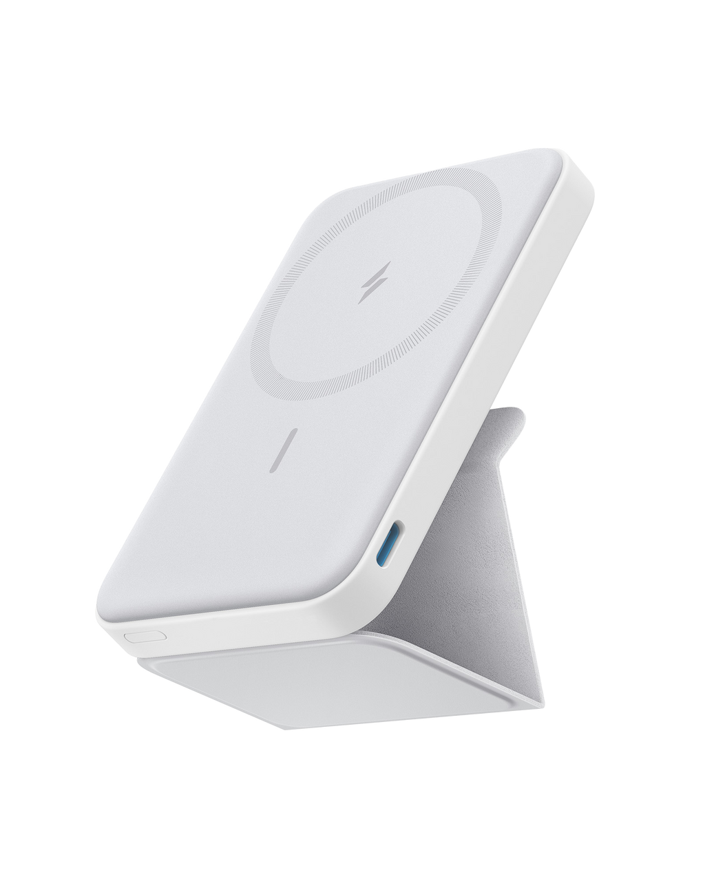 White wireless charging stand on a white background