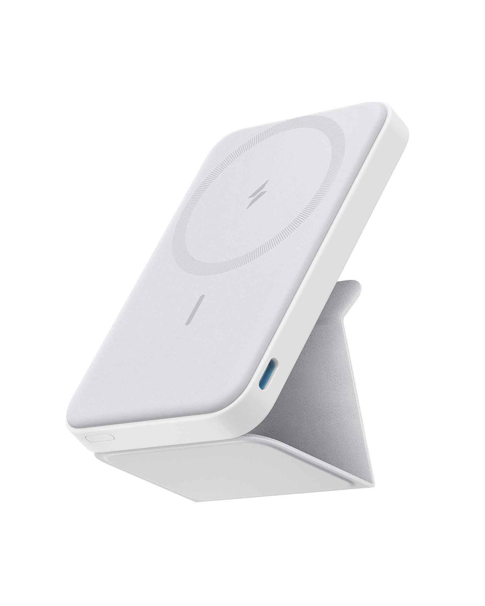 White wireless charging stand on a white background