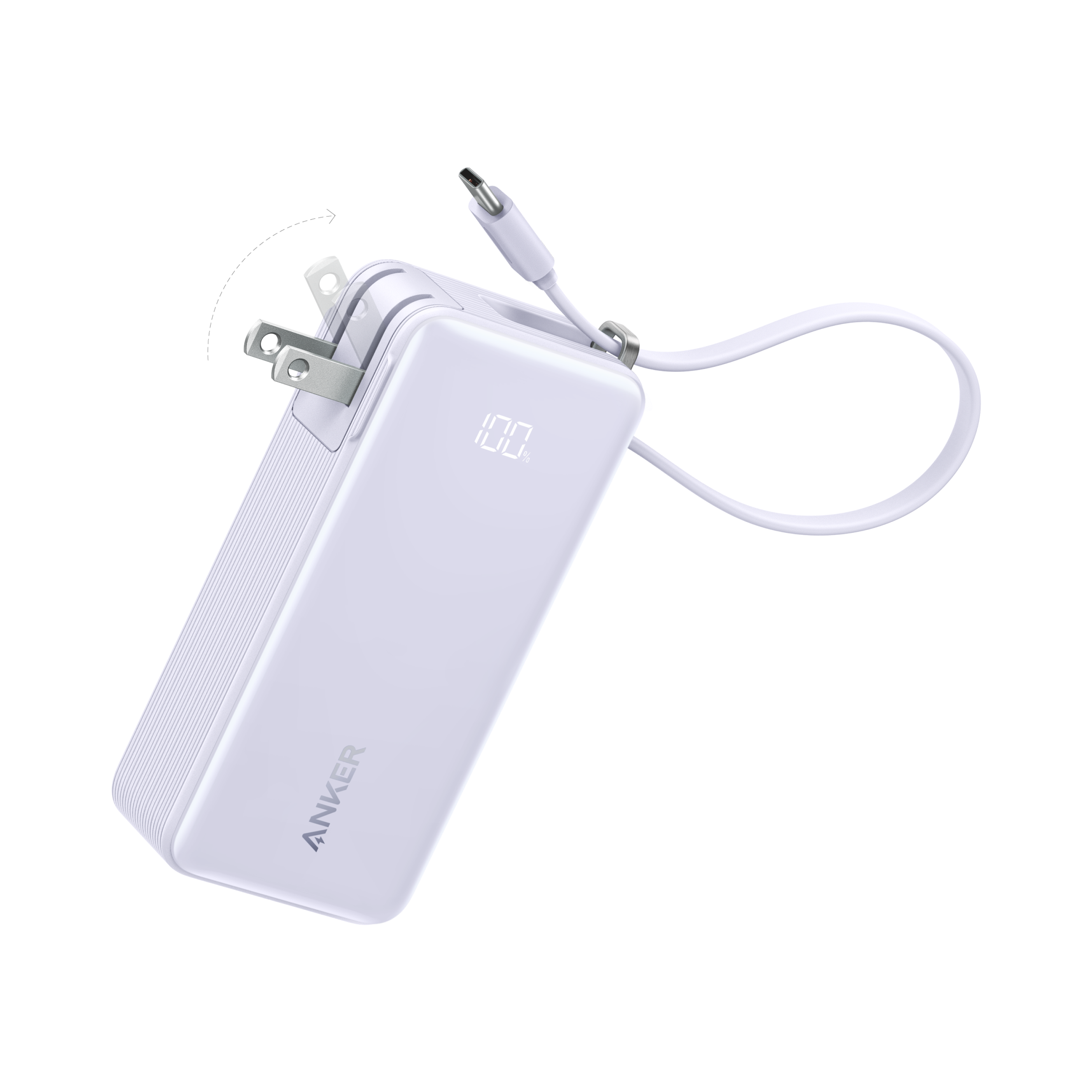 White Anker power bank with USB cable on a white background