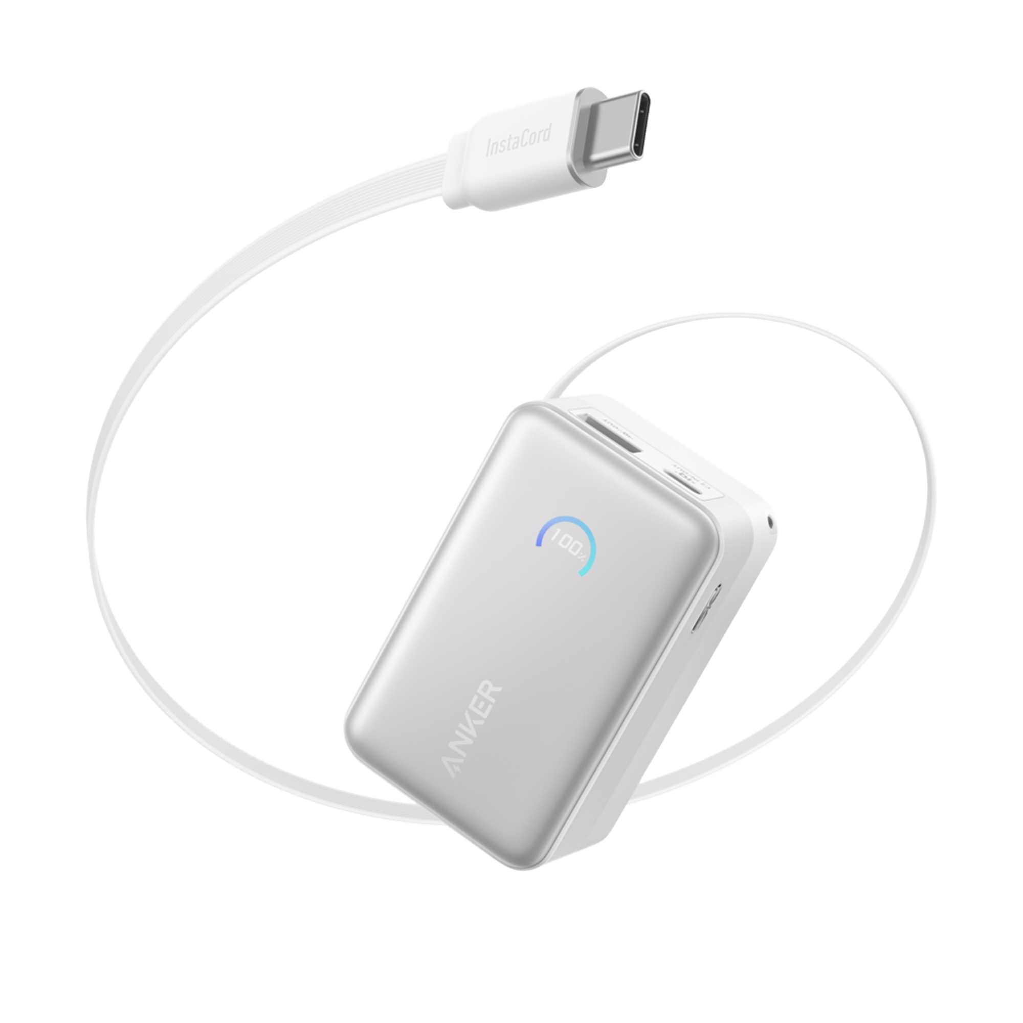 Portable device with USB-C cable on a transparent background