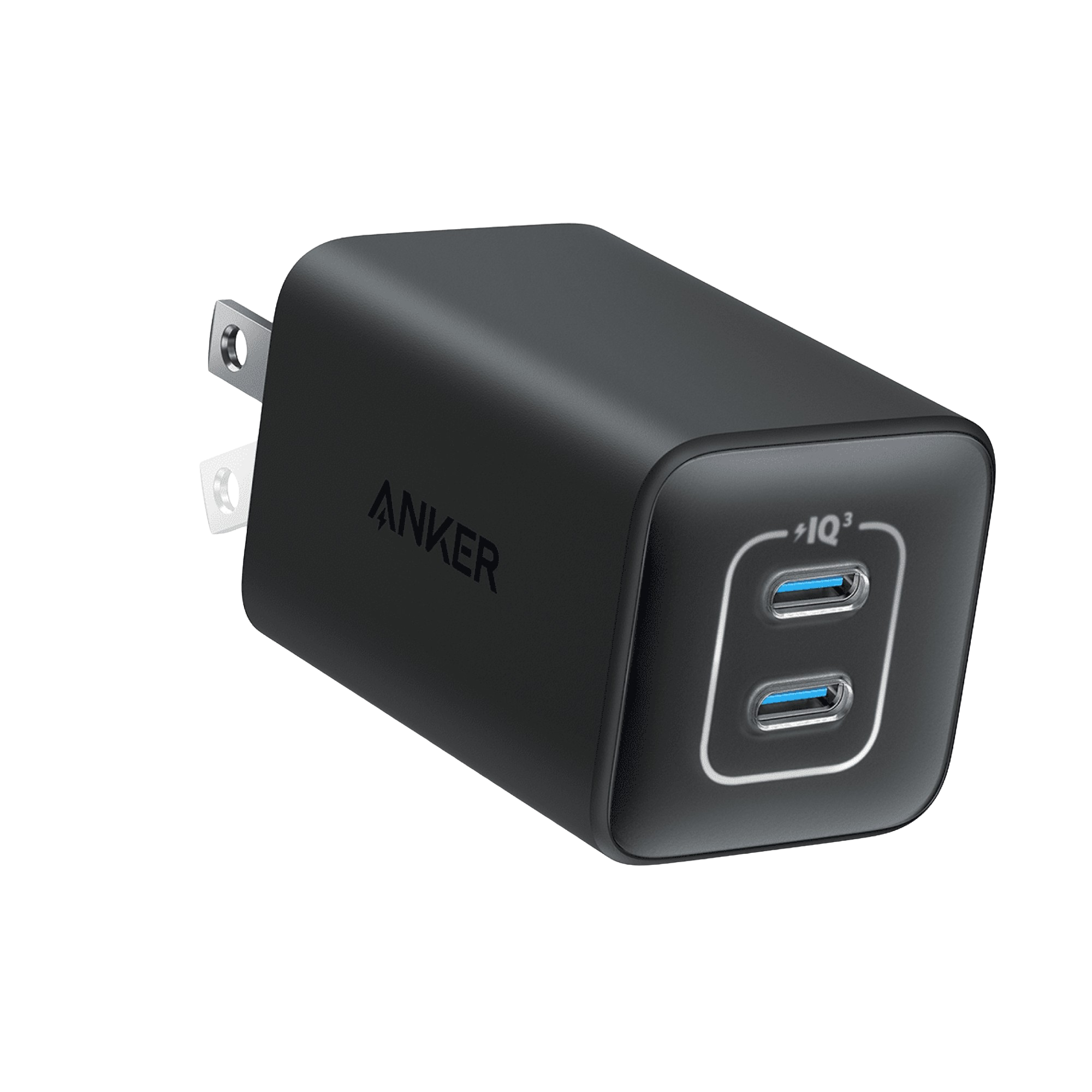 Anker power adapter with dual USB ports on a white background