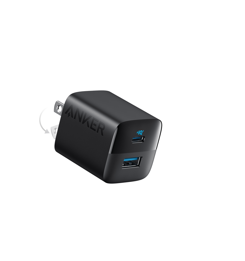 Anker power adapter with two USB ports on a white background