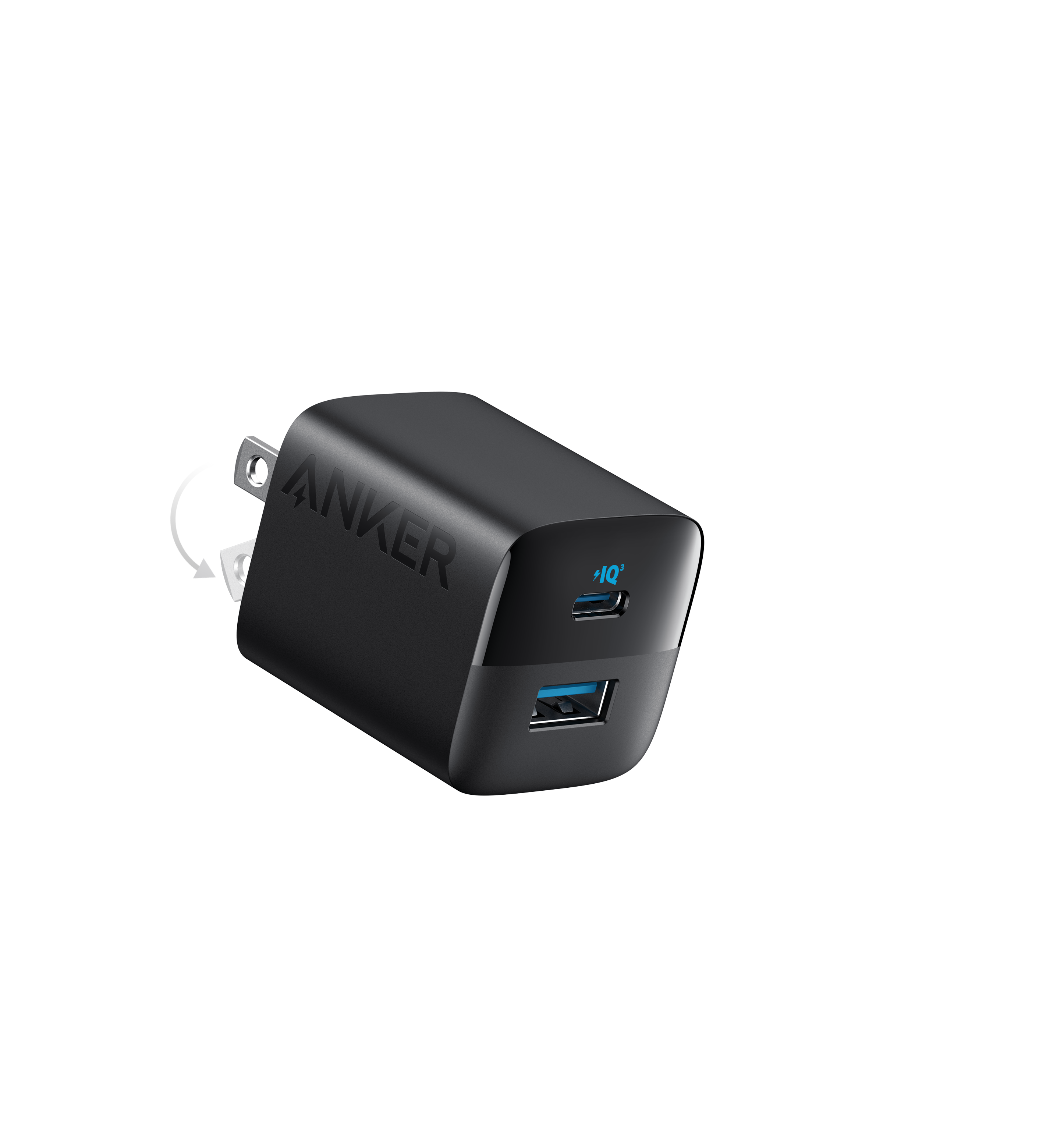 Anker power adapter with two USB ports on a white background