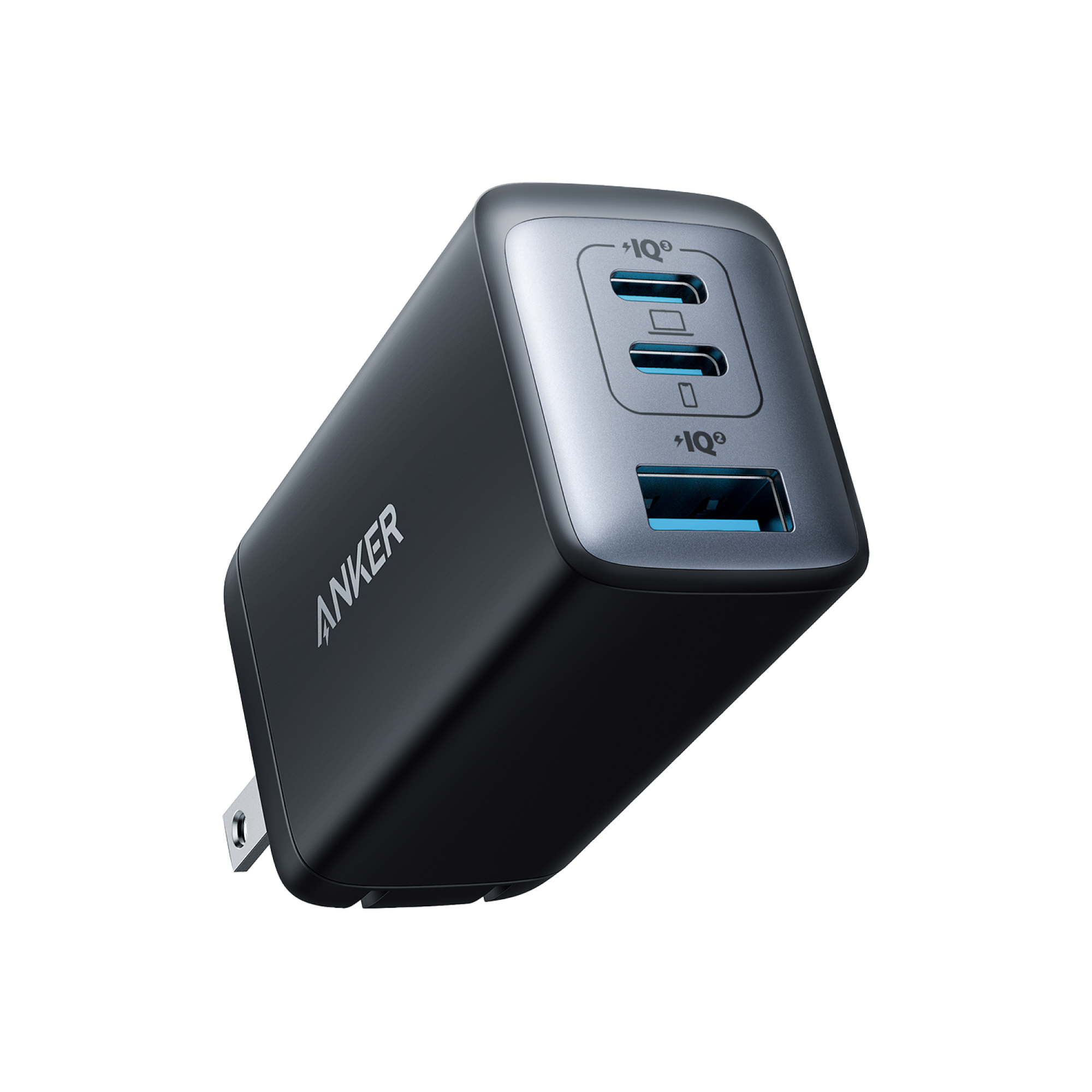 Anker power adapter with two USB ports on a white background