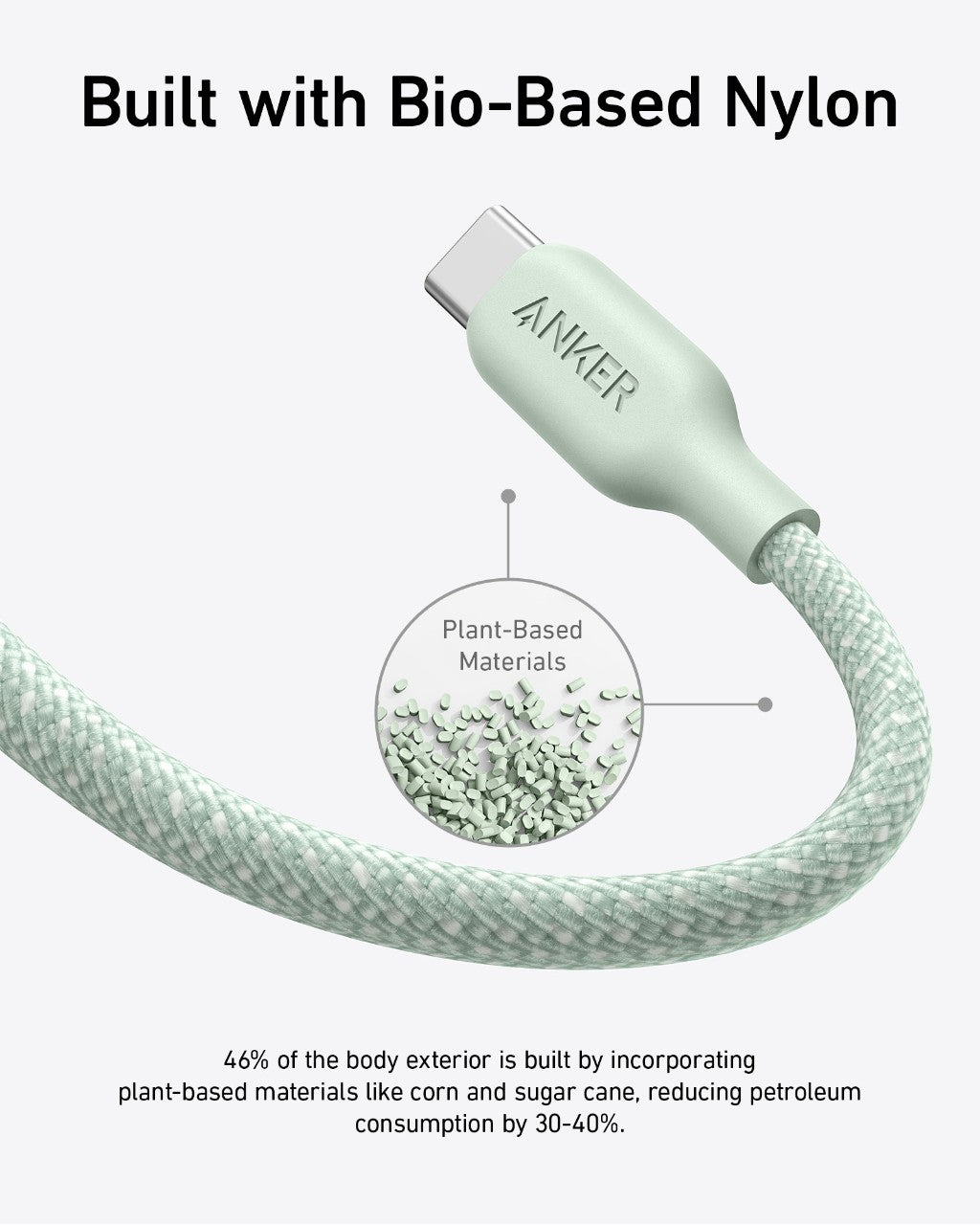 Anker cable with bio-based nylon on a white background