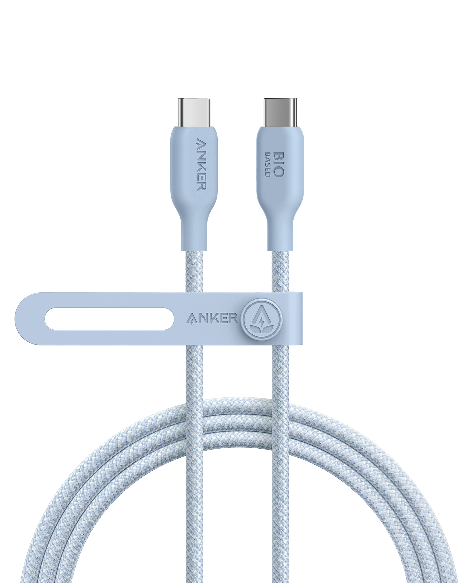 Light blue Anker cable on a white background