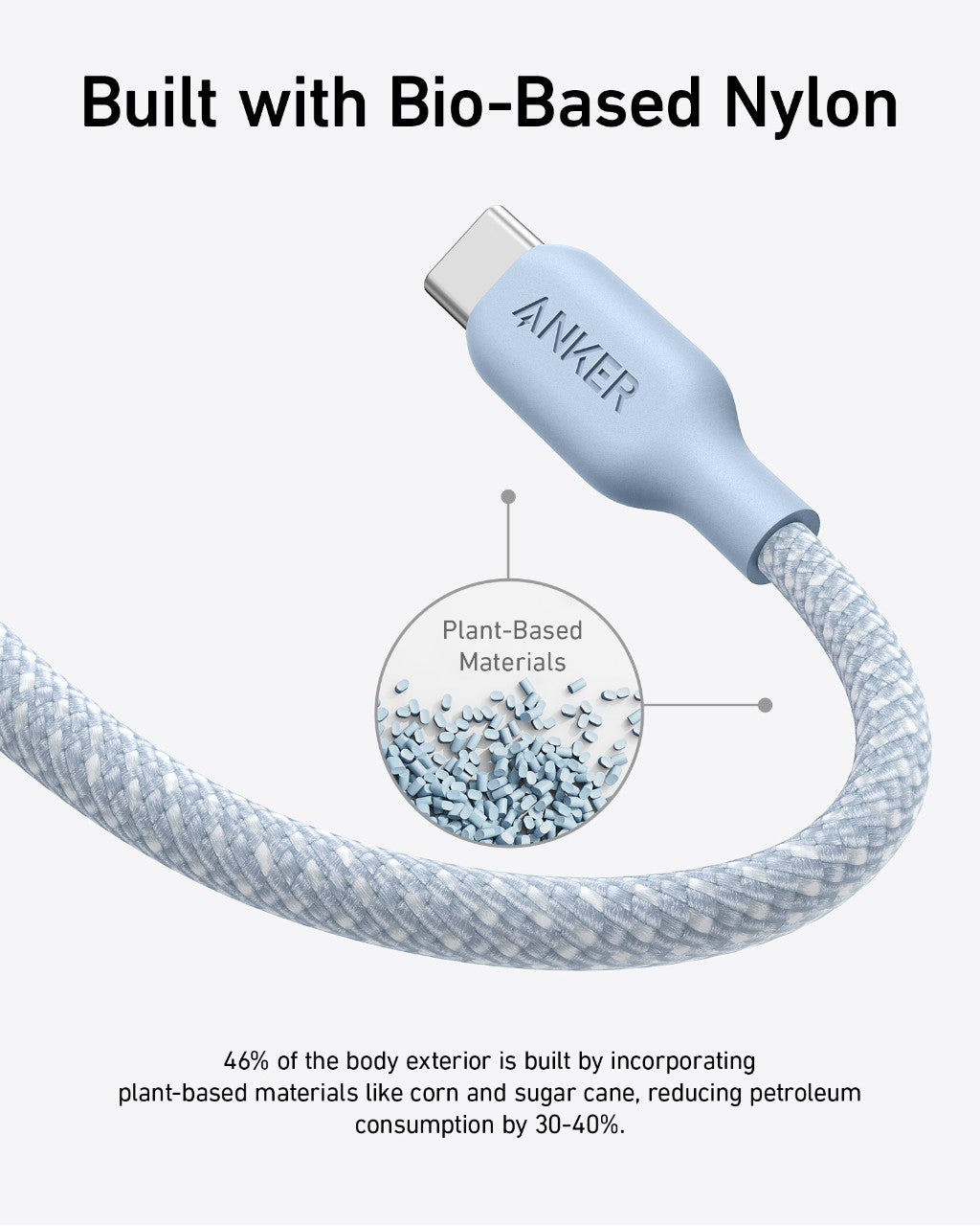 Anker cable with bio-based nylon on a white background