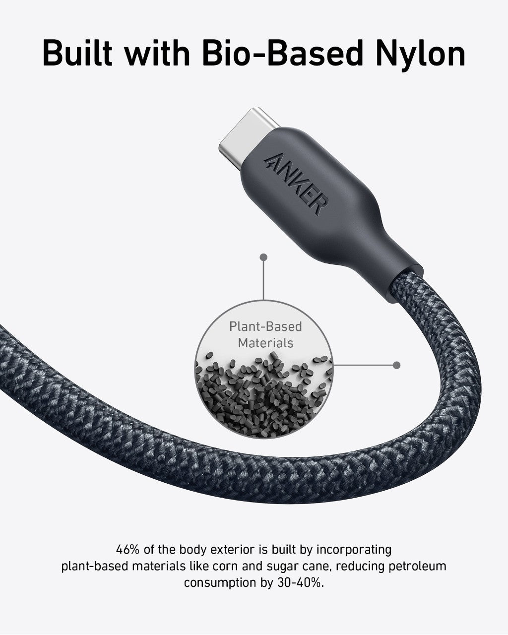 Anker cable with bio-based nylon material on a white background