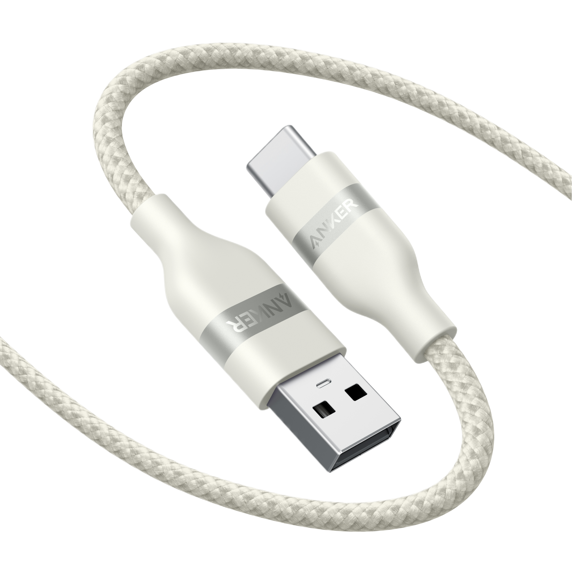 White USB cable with Type-C connector on a white background