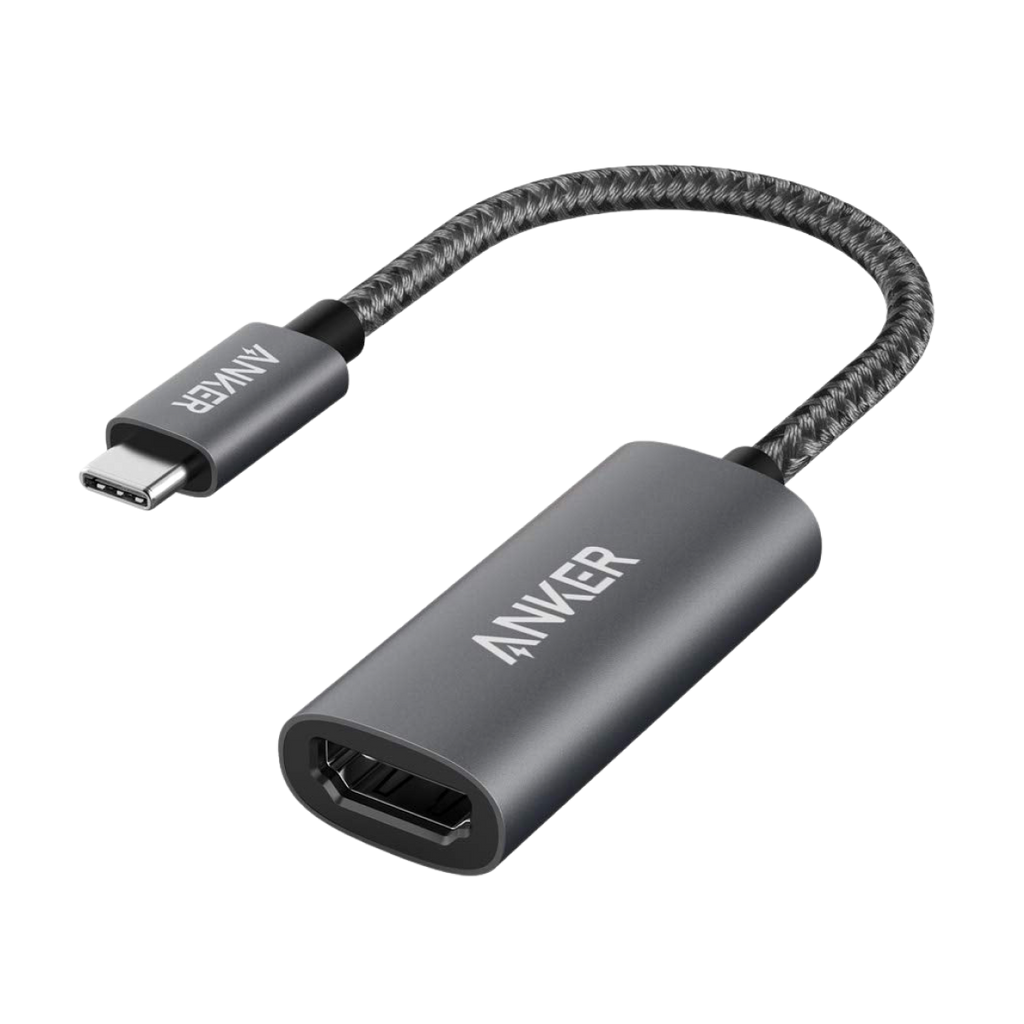 Anker adapter with USB-C to HDMI cable on a white background