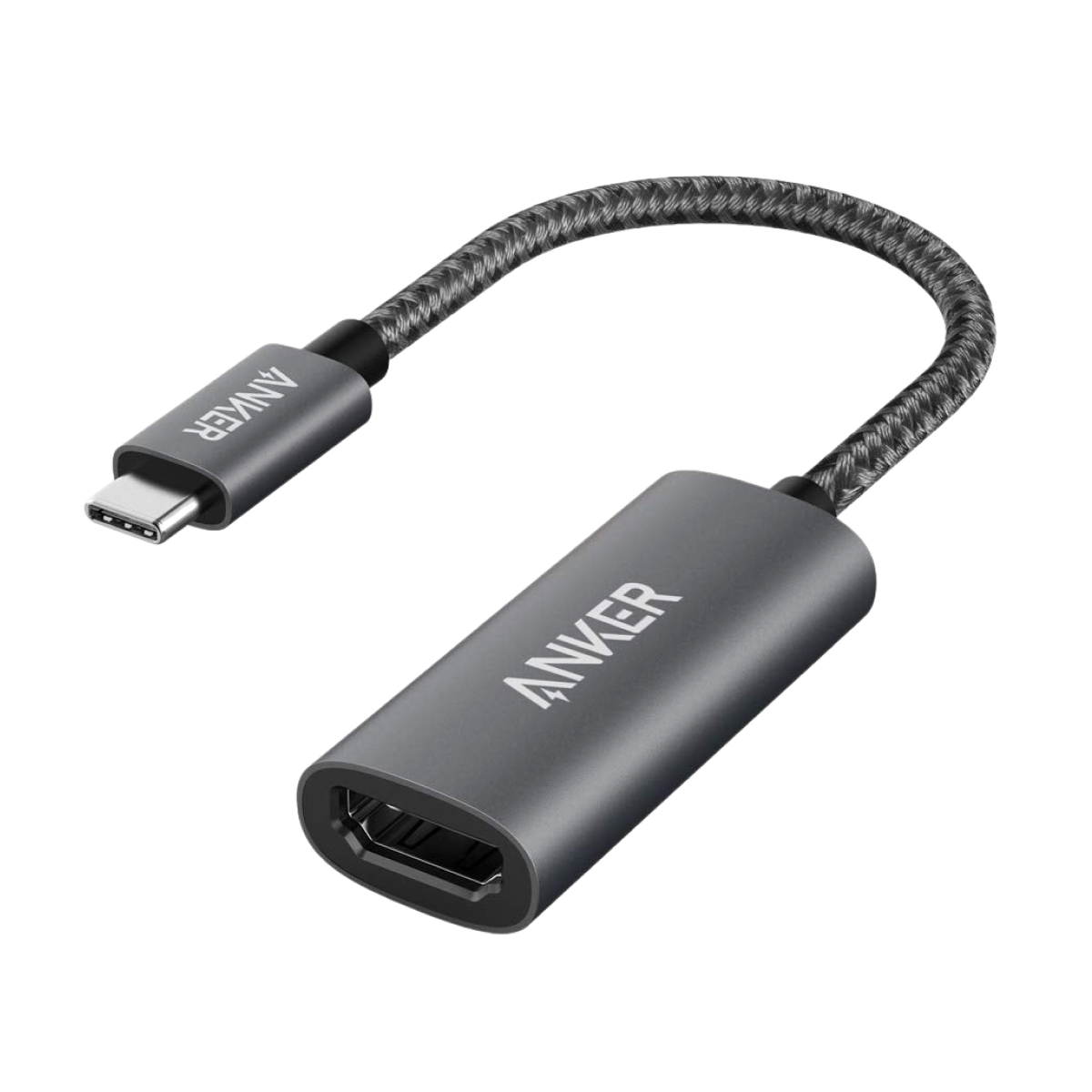 Anker adapter with USB-C to HDMI cable on a white background