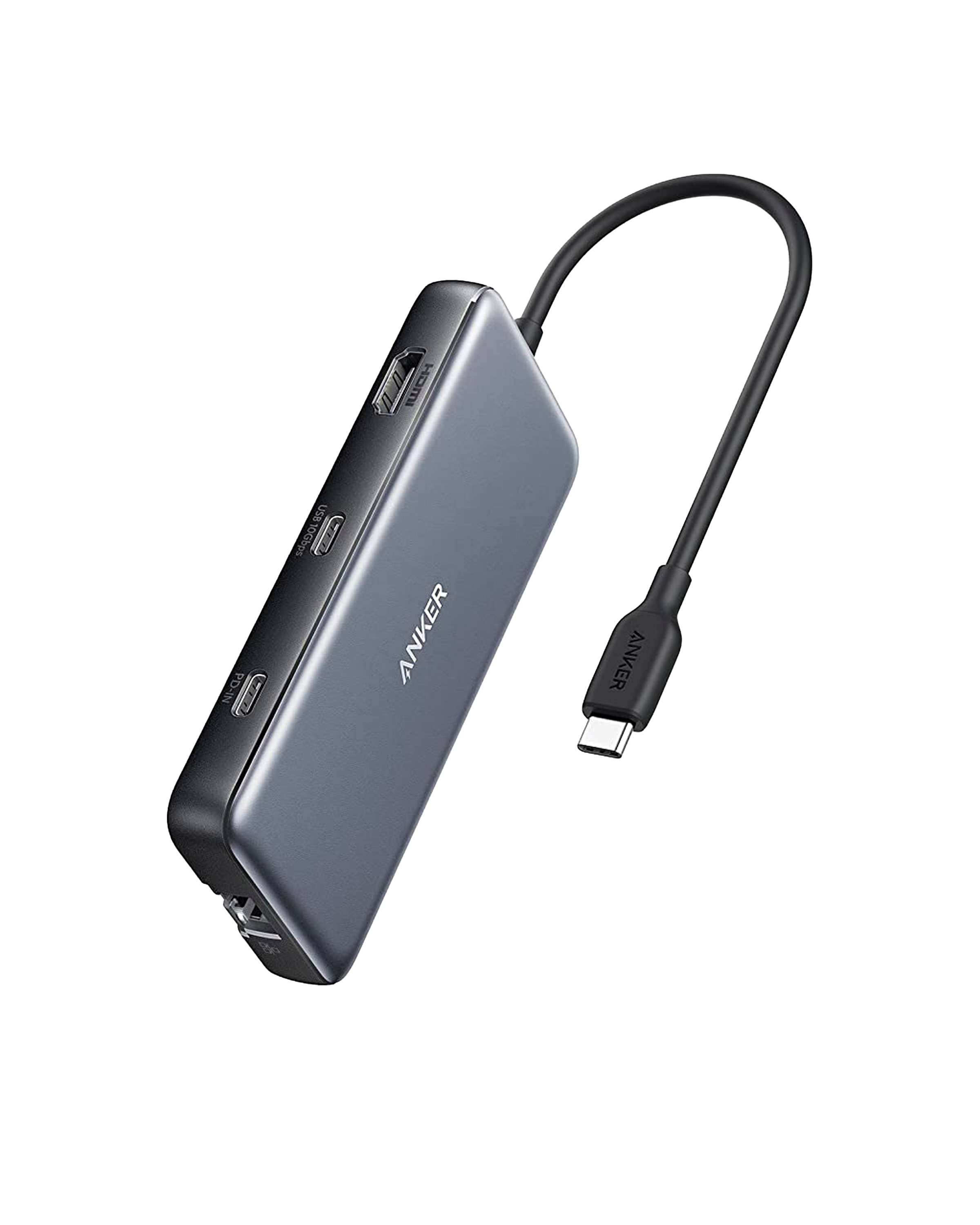 Anker USB-C hub with multiple ports on a white background