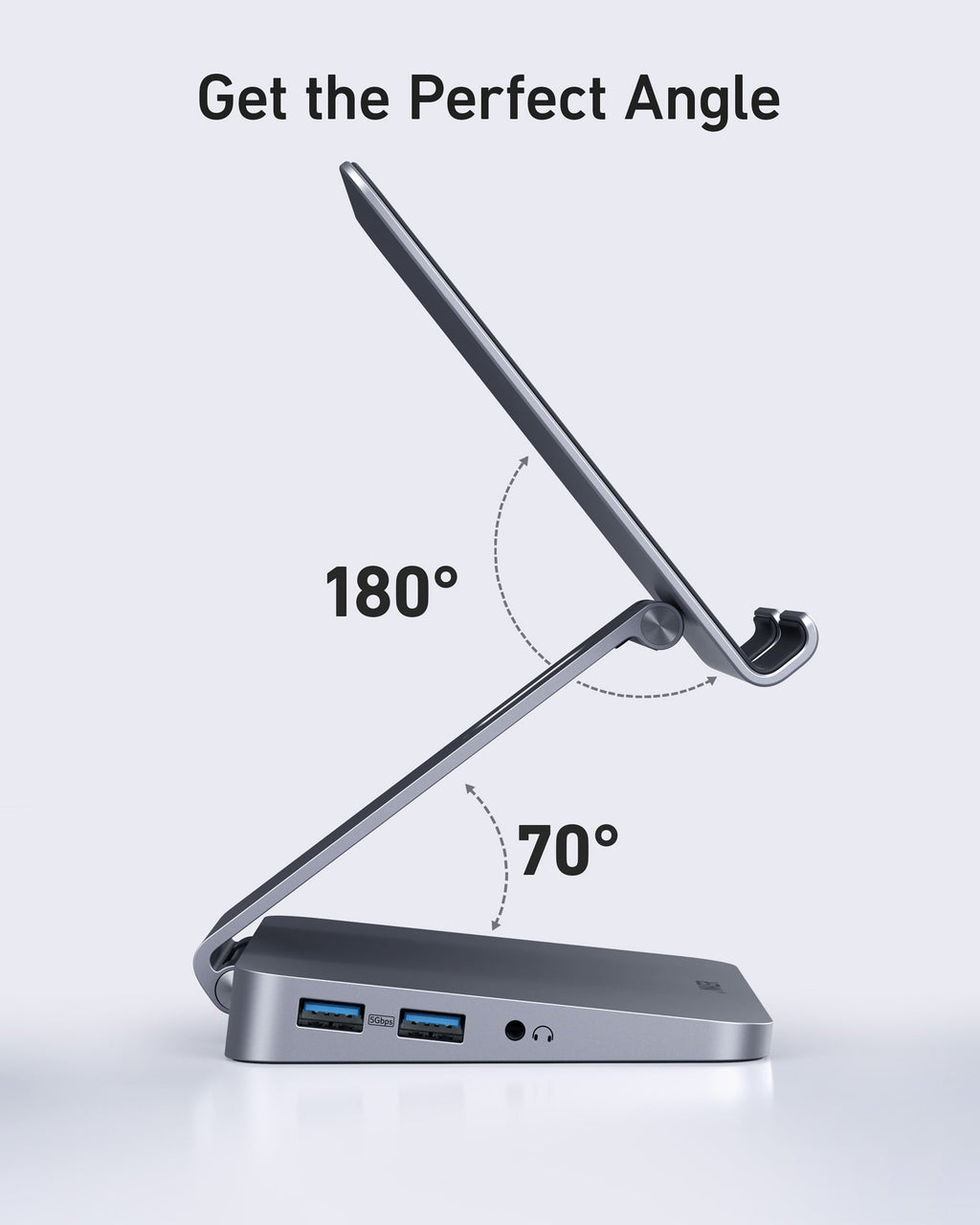 Tablet stand with adjustable angles on a white background