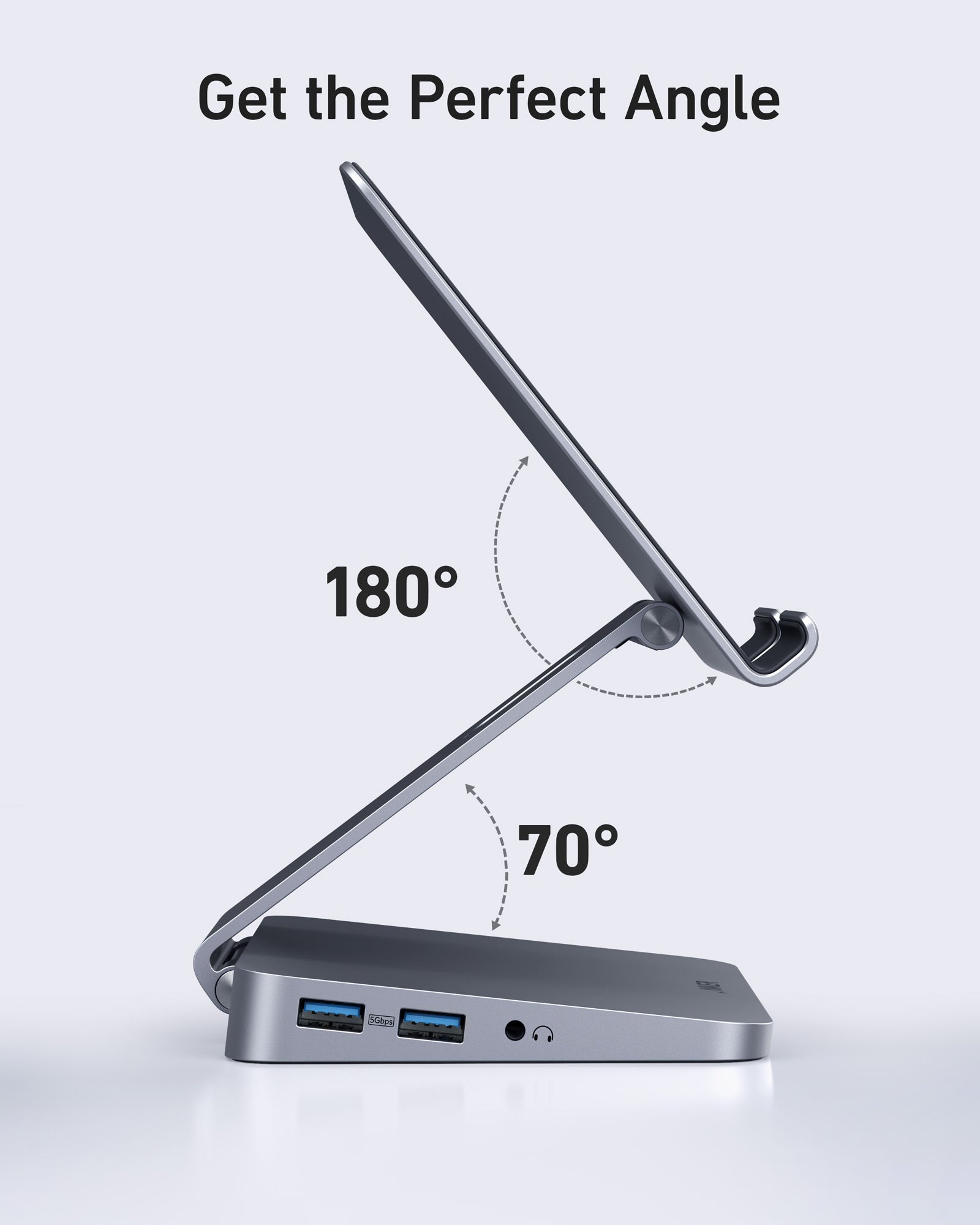 Tablet stand with adjustable angles on a white background